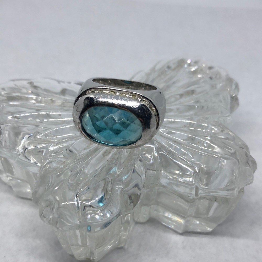 𝅺Vintage silver tone faux topaz costume ring statement JA